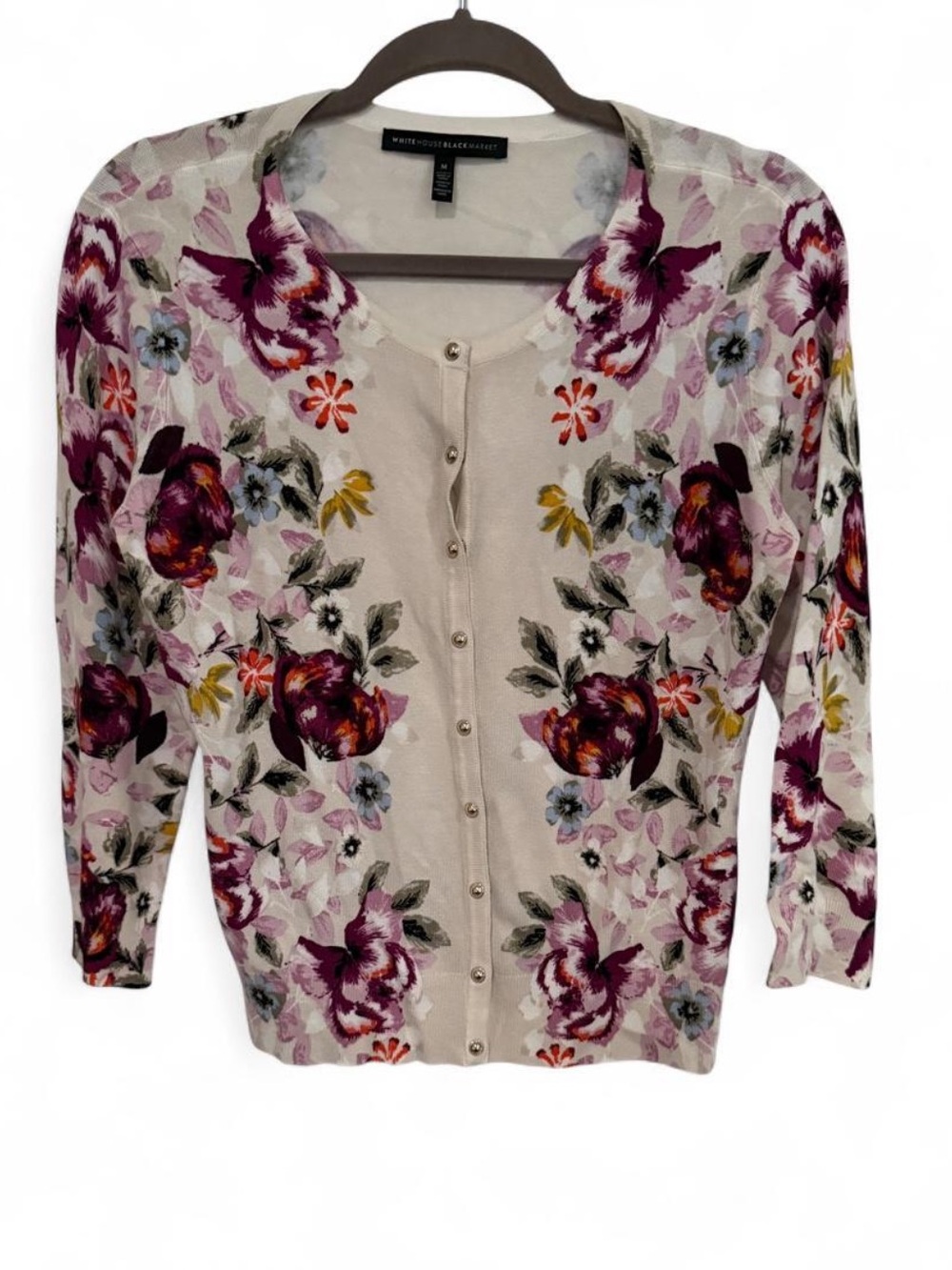 WHITE HOUSE BLACK MARKET FLORAL BUTTON DOWN LIGHTWEIGHT CARDIGAN SIZE MEDIUM